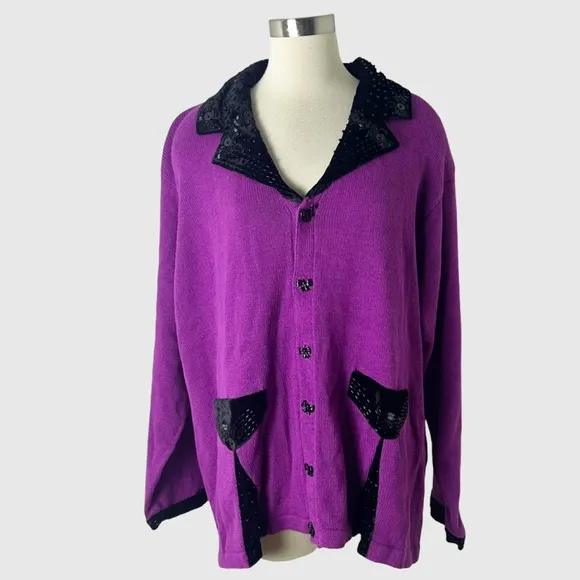 Storybook Knits New Treasures Purple Beaded Velvet Cardigan 3X Glam Night Out - Image 16
