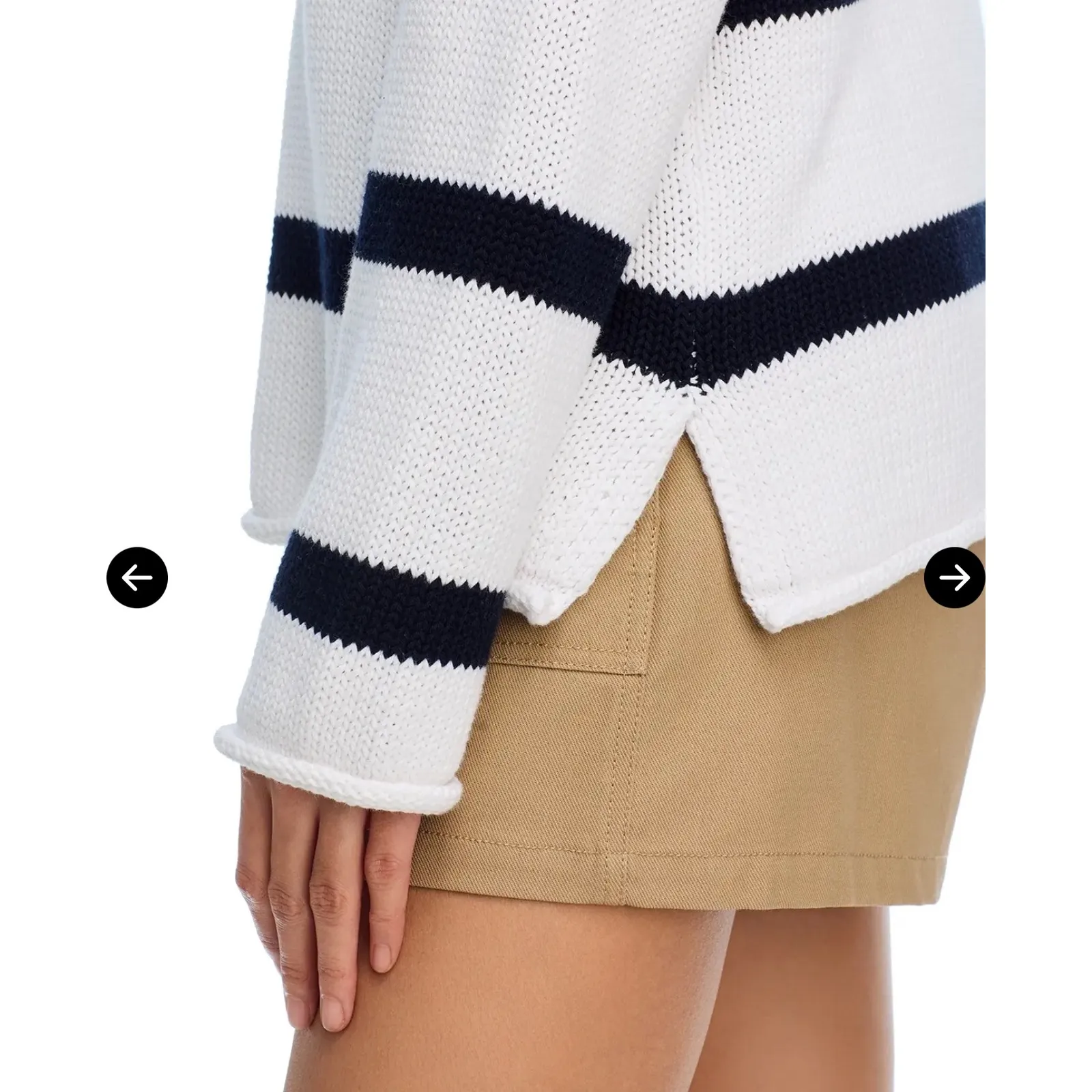 Aqua Women's Striped Cotton Knit Sweater White and Navy Blue Size‎ L - Image 4