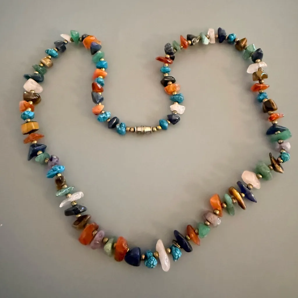 Southwestern Y2K Natural Gemstone Necklace Turquoise Amethyst Tiger Eye and More Blue - Image 5