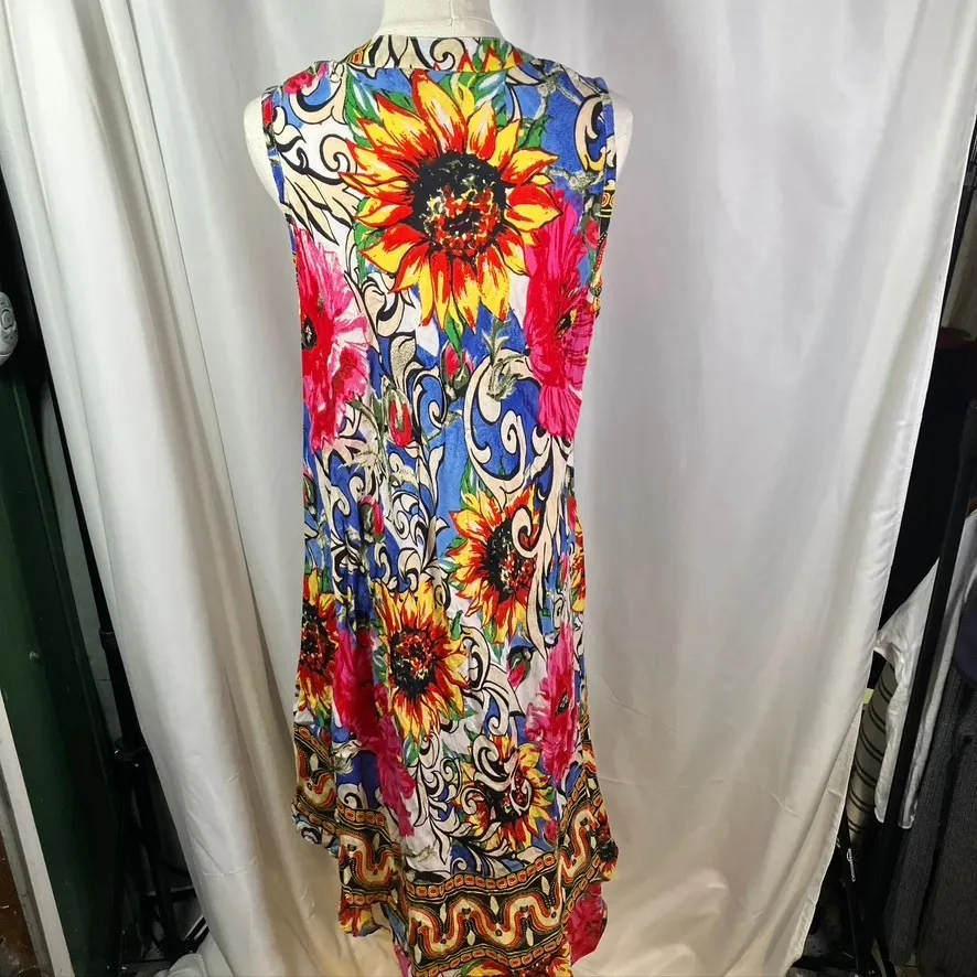 Seven Islands New York Women's Sleeveless Floral Print Button Front Midi Dress L Blue Size L - Image 9