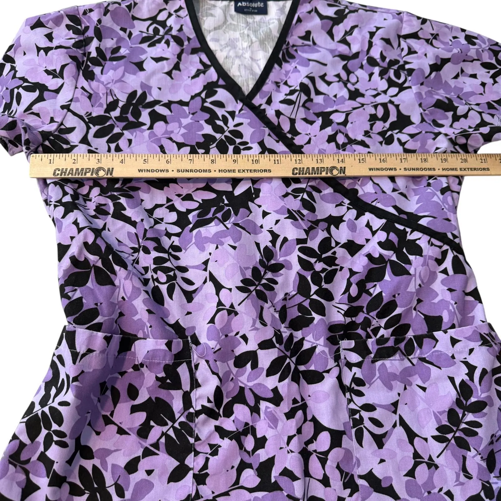 Absolute Womens Purple Floral Scrub Top (M) And Cherokee Purple Scrub Pants (S) Size M - Image 4