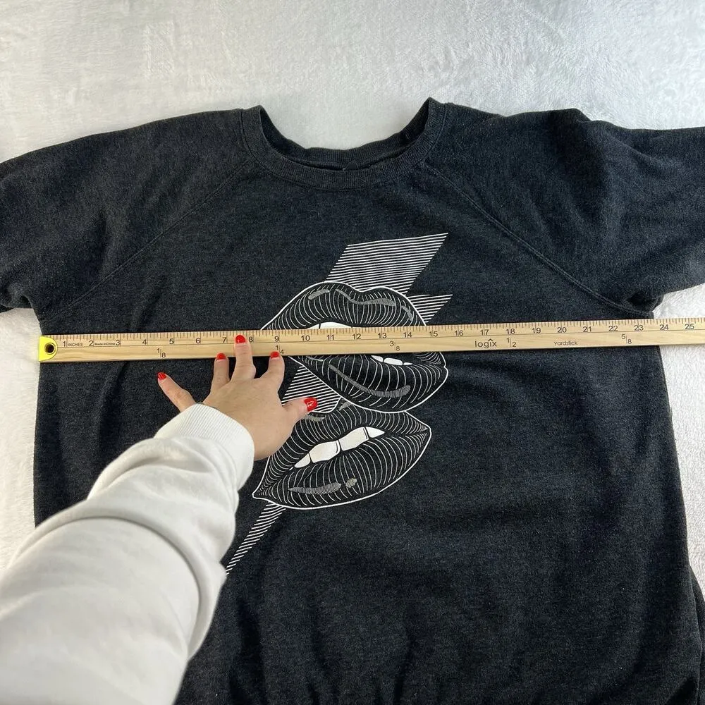 Torrid 1X Lips Hell Raiser Burnout Sweatshirt Grey Long Raglan Sleeve Crew Neck - Image 11