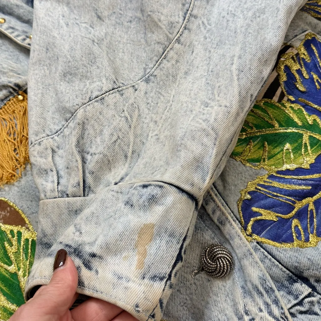 Wild Cherry Vtg Denim Jacket Coat Statement Piece Animals Embellished M Medium Blue Size L - Image 11