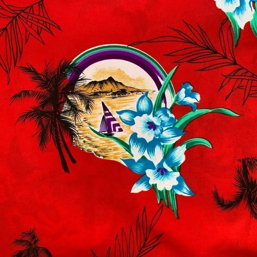 Vintage 80s Hilo Hattie Maxi Dress Red Hawaiian Tropical Print Floral Sleeveless Red Size M - Image 10