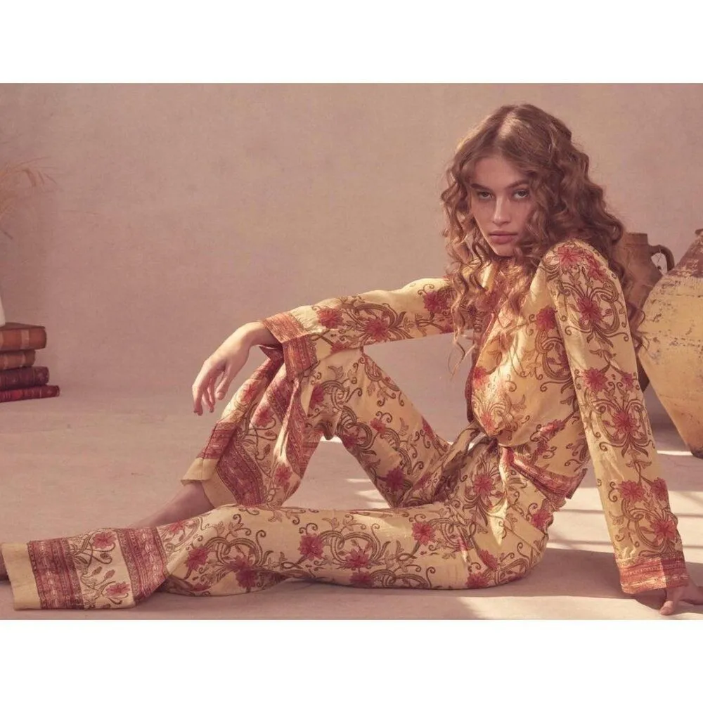 Savannah Morrow Ahimsa Pant in Orla NWT Silk Floral Print High Rise Flare Medium Pink - Image 4