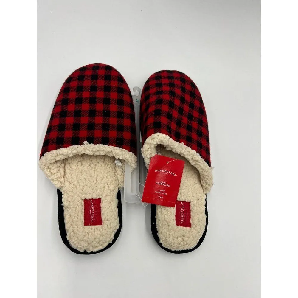 Brand New Wondershop Buffalo Plaid‎ Slippers Red & Black Size XLarge - Image 5