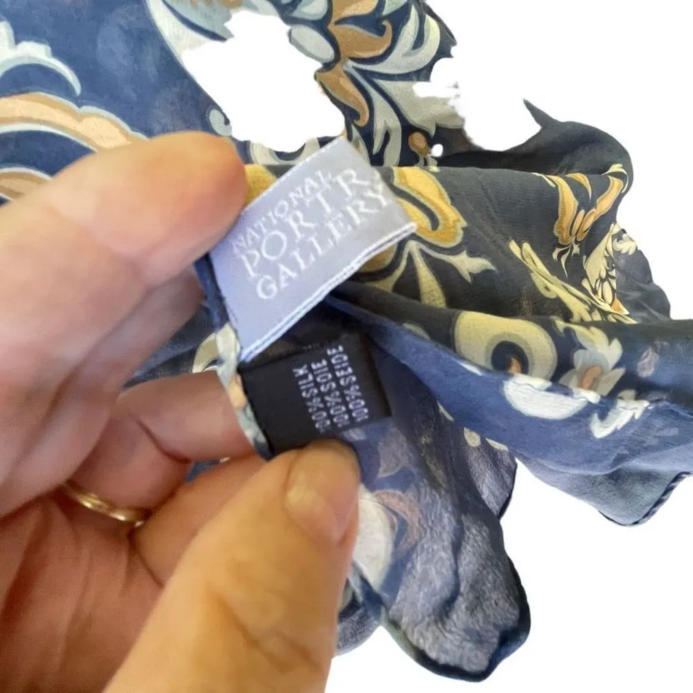 National Portrait Gallery 100% silk crepe Fleur De Lis scarf 58” X 18”. Blue - Image 2