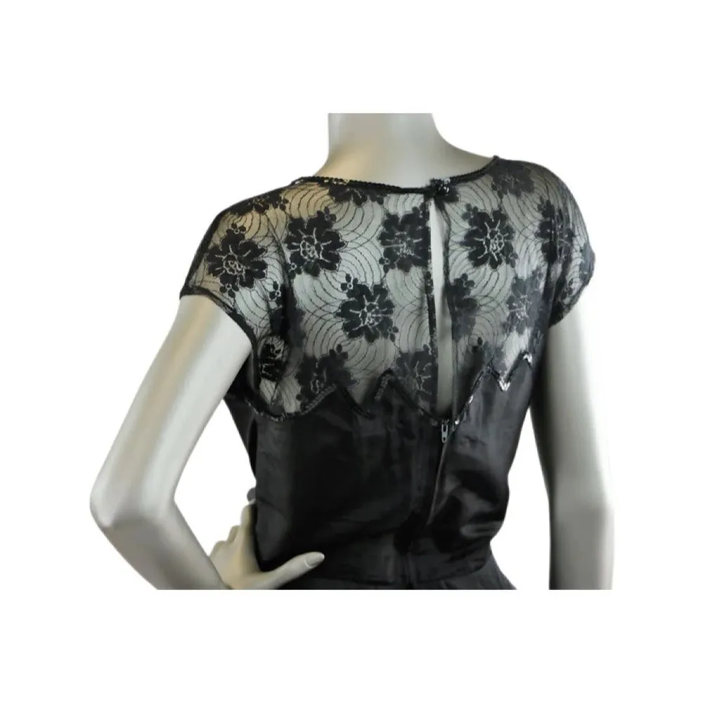 Vintage 1980s Orleon de Paris Black Dress with Floral Lace and Sequins Medium - Image 5