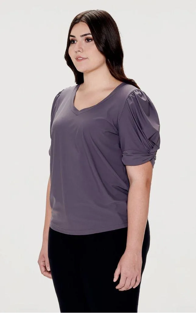 Cotidie Annie Twist Knot Puff Sleeve Top 3X Purple - Image 2