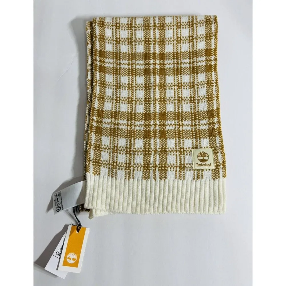 Timberland Buffalo Plaid Knit Scarf in‎ Wheat/Cream Chunky Women’s Unisex OS NWT - Image 8
