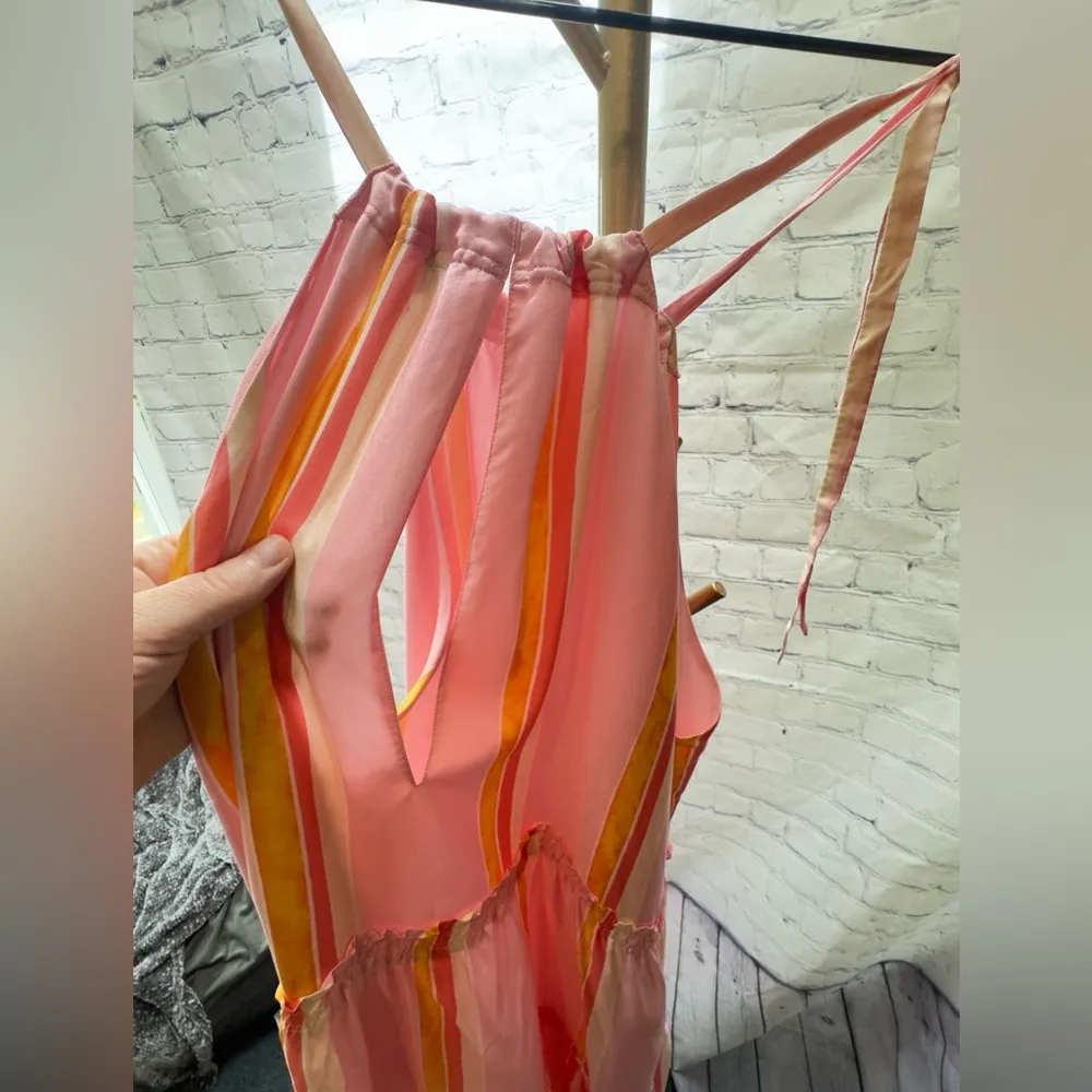 Club Monaco Pink Striped Amirra 100% silk Dress Size 12 US $298 - Image 11