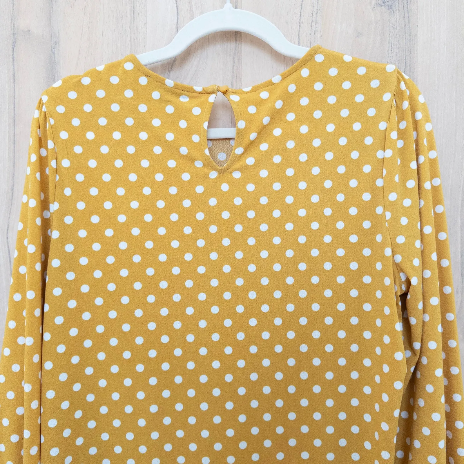 Adrianna Papell Womens Polka Dot Smocked Blouse Size M Yellow Office Retro Chic - Image 6