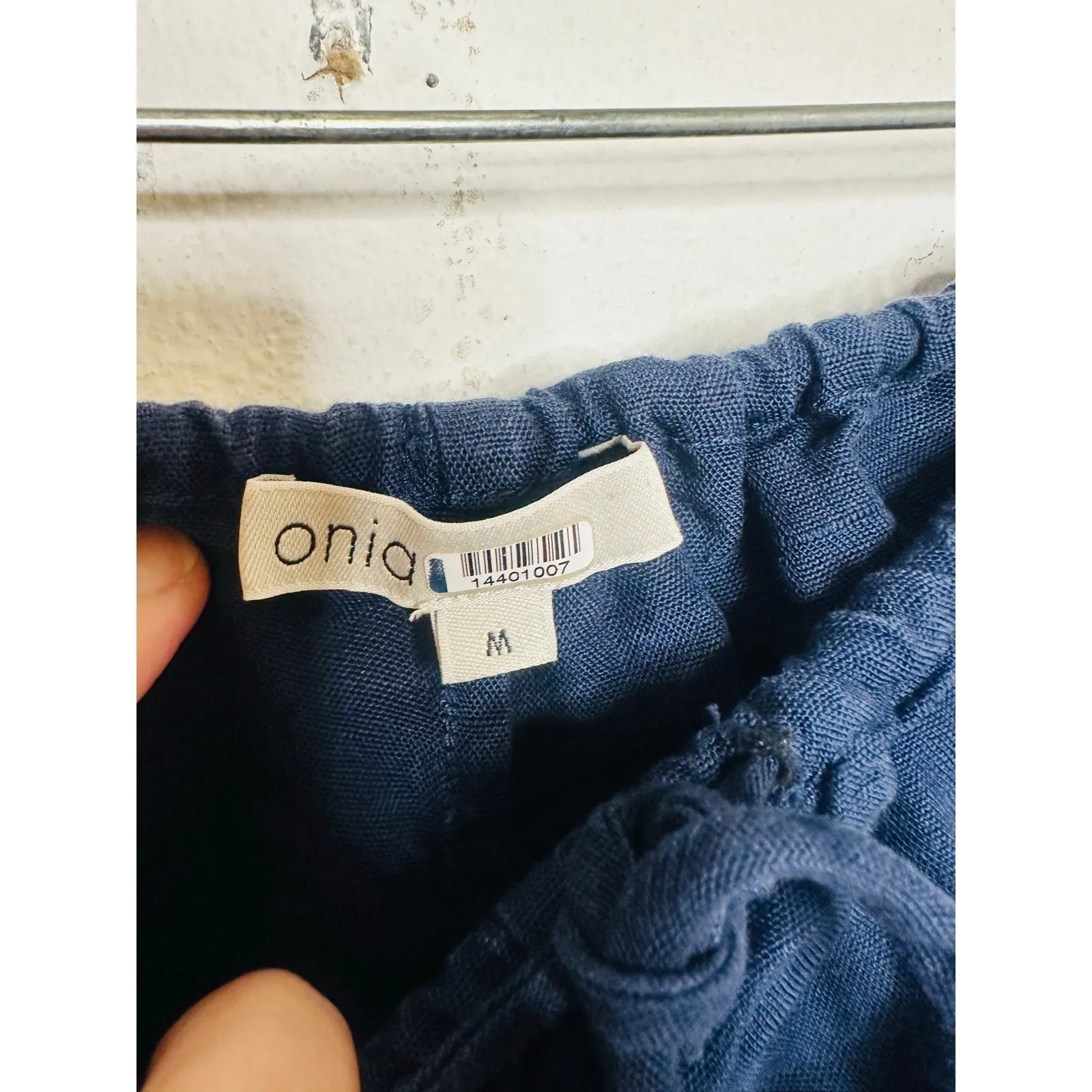 ONIA Dark Blue Linen Blend Wide Leg Drawstring Trousers Pants Size Medium - Image 9