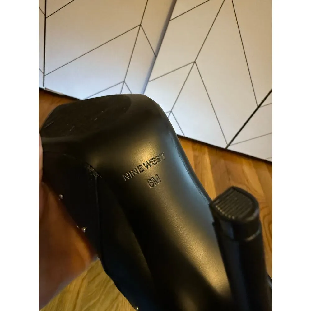 Nine West Farrah Womens 6 Black Silver Studded Stud Ankle Boot Heel Booties - Image 6