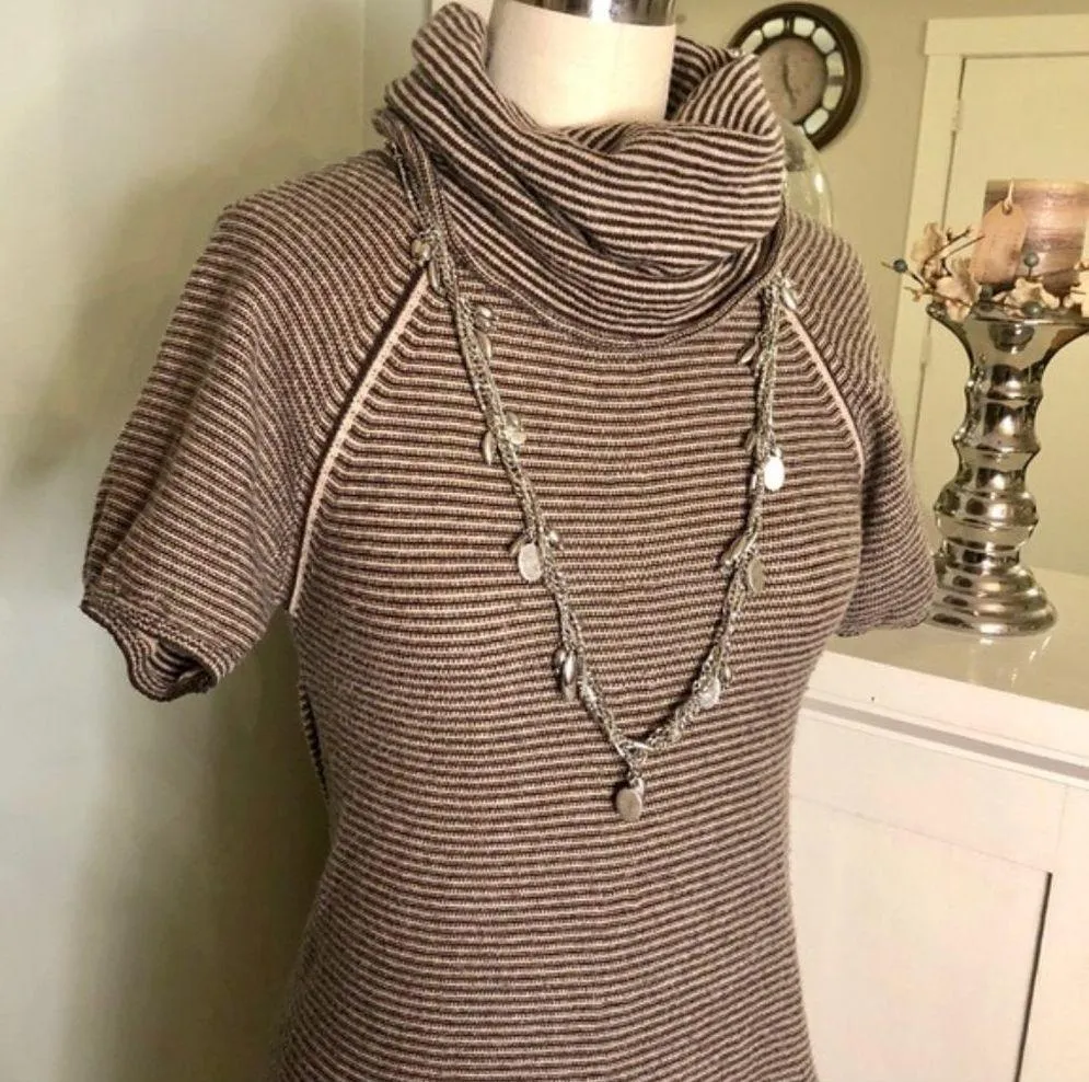 BCBGMaxAzria Cashmere Wool Striped Cowl Neck Sweater Dress Brown XS - Image 3