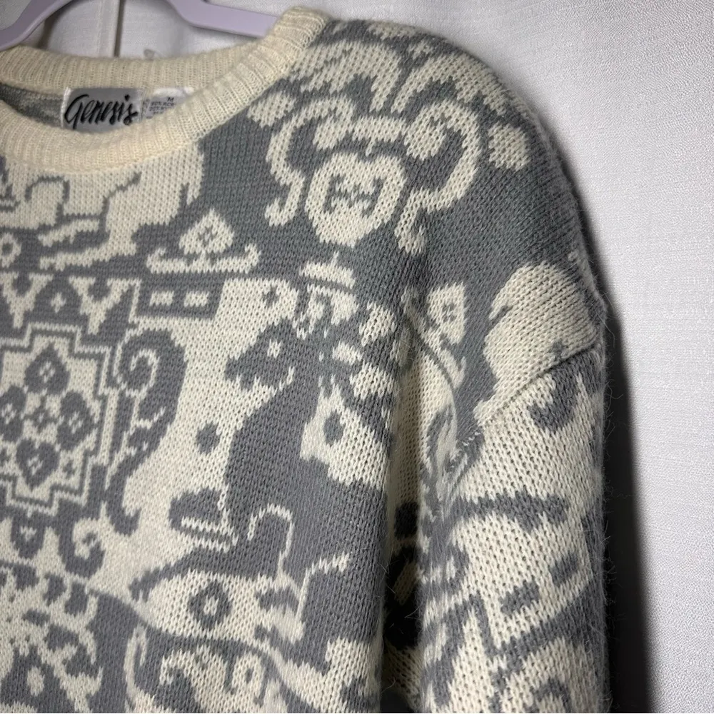 Vintage Genesis Women's Sweater M Fair Isle Nordic Reindeer Holiday Christmas Gray Size M - Image 2