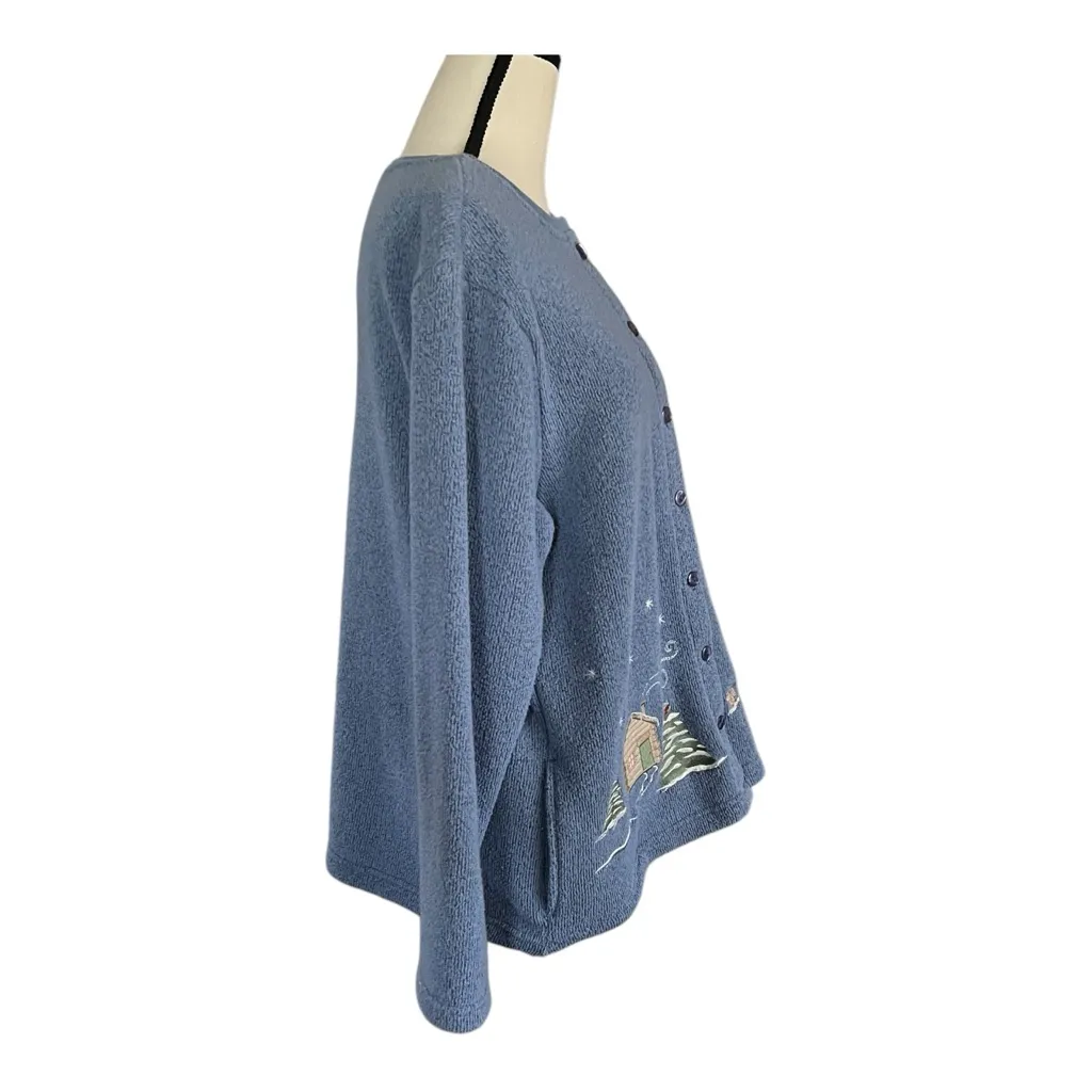 Vintage Bon Worth Embroidered Winter Scene Sweater Cardigan. SZ. M - Image 3