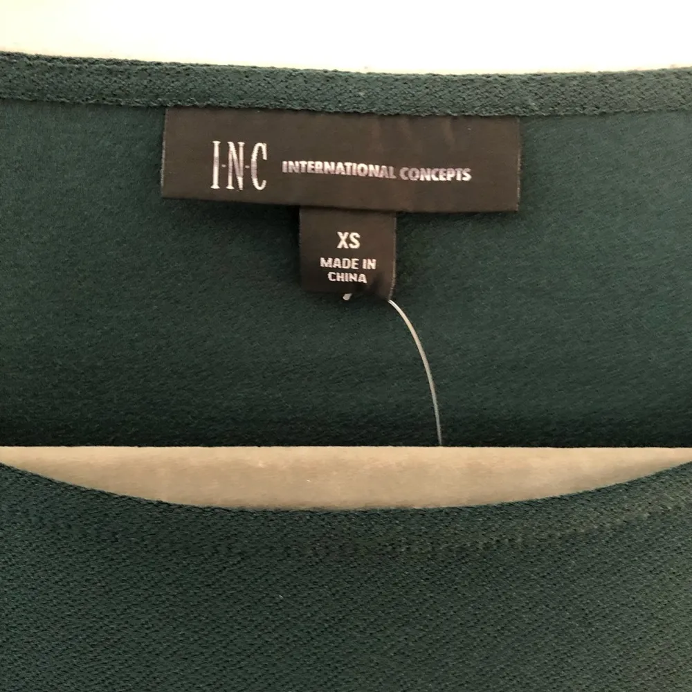 INC Blouse Bejeweled Statement Bell Sleeves Hunter Forest Green Top Sz XS NWT - Image 3