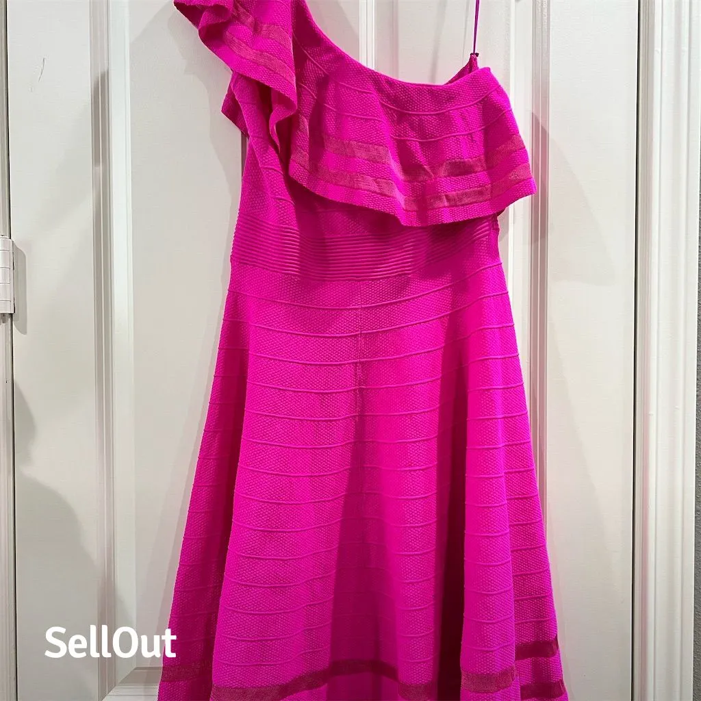 Ted Baker Women's One Shoulder Pink Knitted Skater Dress Size M - Image 3