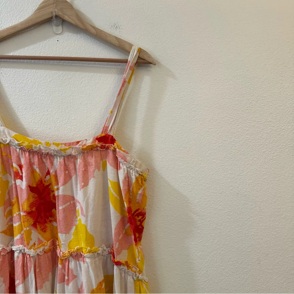 Free People Women's Moonshine Linen Blend Floral Midi Dress Neutral Boho Size M - Image 5