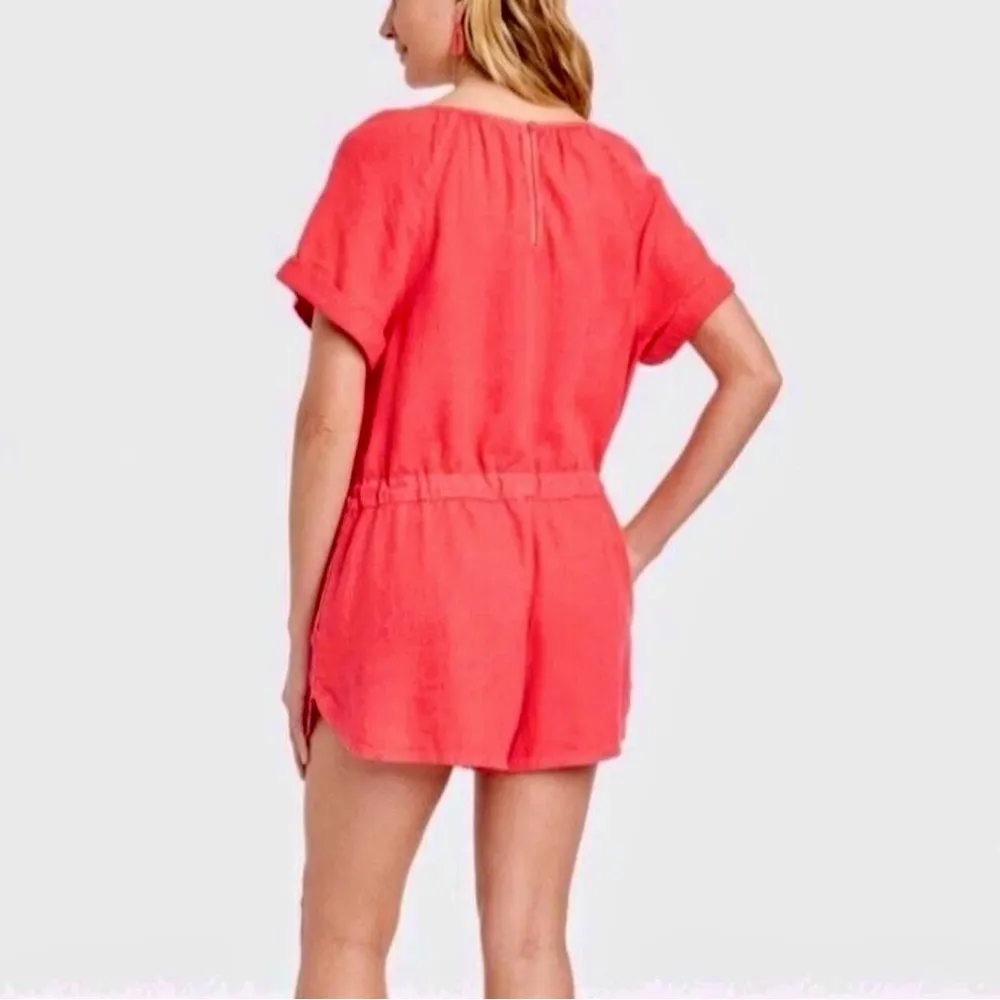 Women's Short Sleeve Romper - Universal Thread™ Coral Size Large - Linen Blend - Image 11