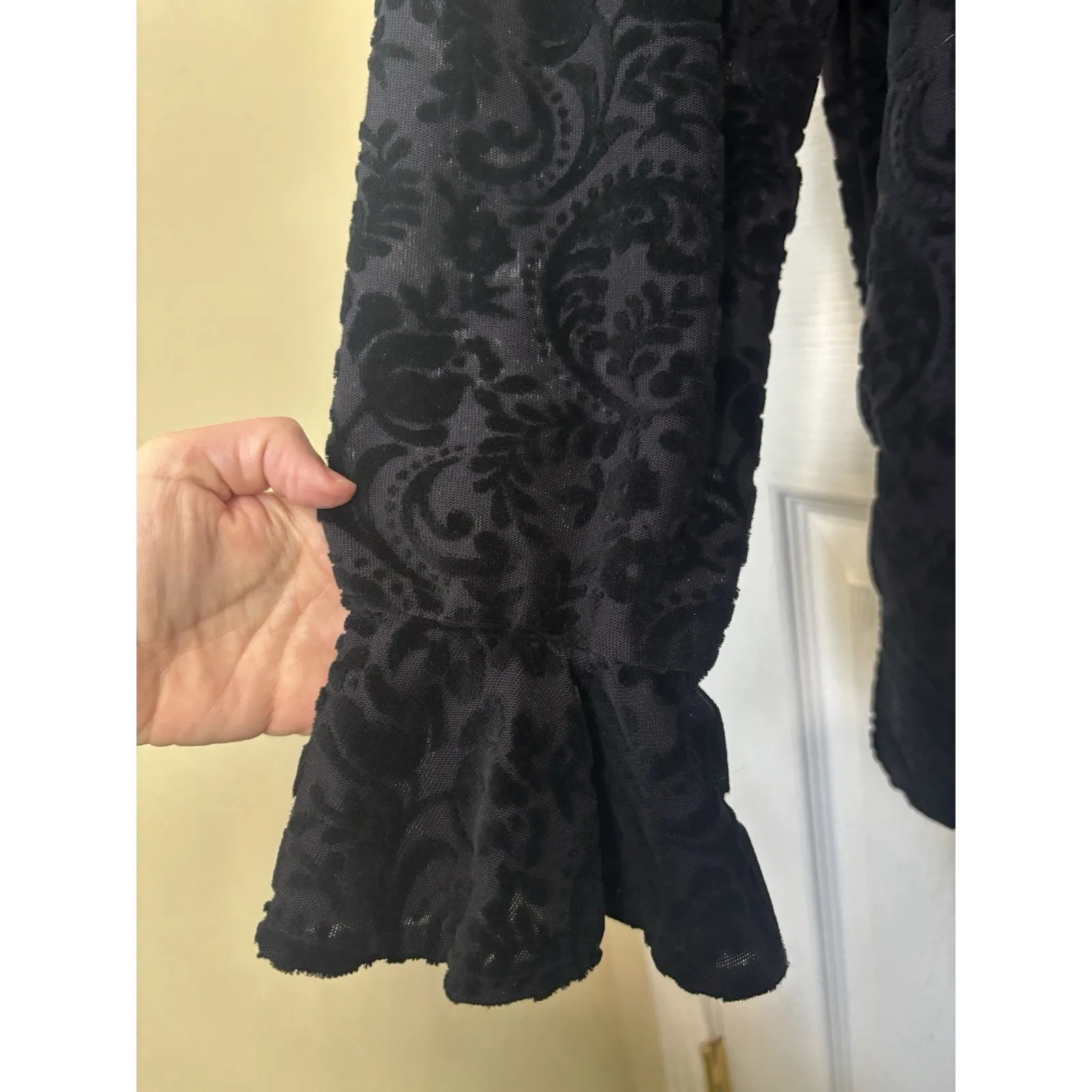 Vtg 90s Black Sheer Velvet Burnout Paisley Long Sleeve Size 1X Whimsgoth Gothic - Image 4