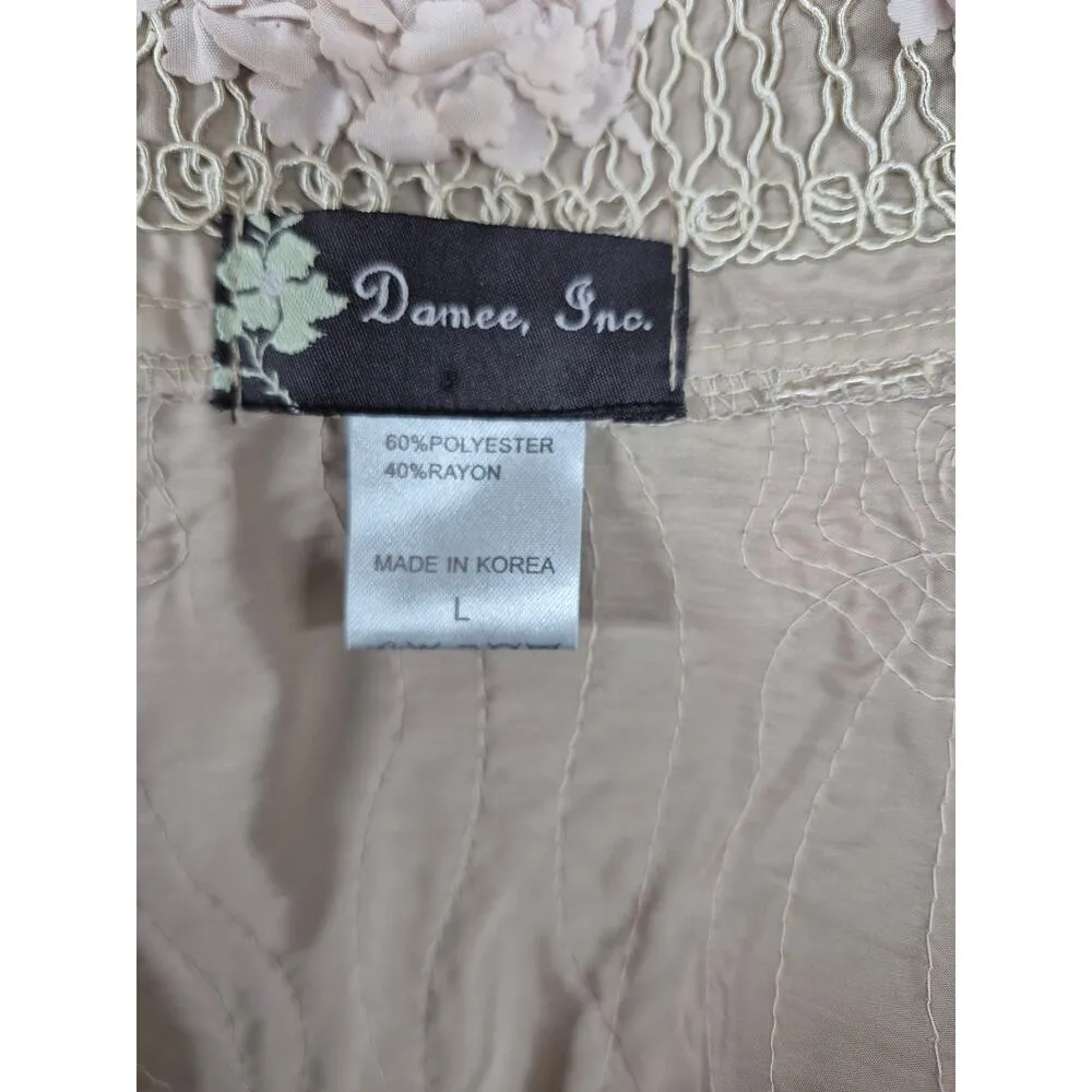 Vtg Damee Inc 3D Beige on Beige Embroidered Flowers Jacket Sz L Art to Wear Size L - Image 2