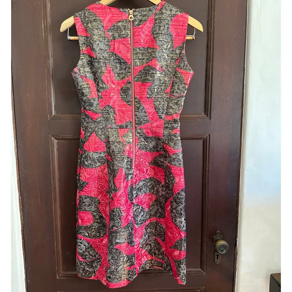 DRAPER JAMES | Black and pink Jacquard Cocktail Dress | Size 0 - Image 2