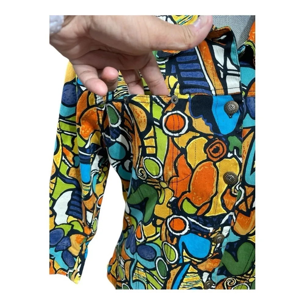 Mirror Image Wearable Art Fitted Button Front Colorful Abstract Jacket - Image 6