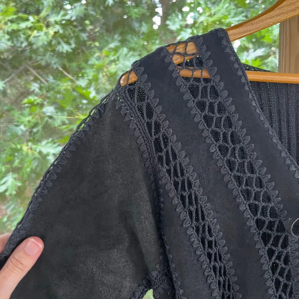 Misdemeanor Women's Vintage Black Suede Blend Open Cardigan Size M Size M - Image 6