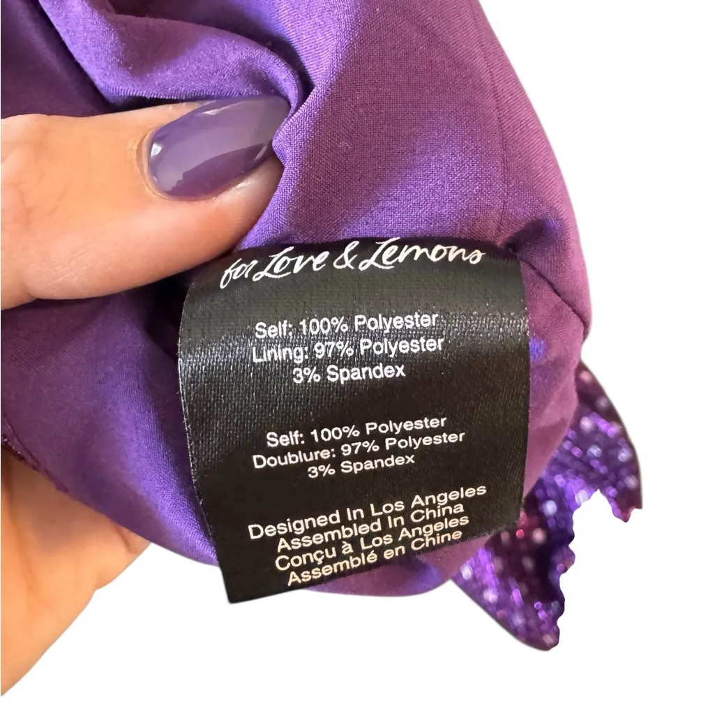 For Love & Lemons -  La Villette Metallic Polka Dot Mini Dress Purple Sz M - Image 12