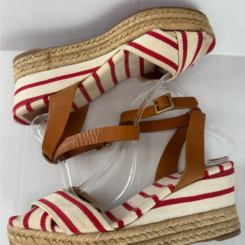 Tory Burch  Red and Tan Espadrilles with Striped Design Size 9 - Image 6