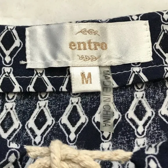 Entro Women's 100% Rayon Boho Geometric Print Tie‎ Neck Shirt Dress Size Medium - Image 7