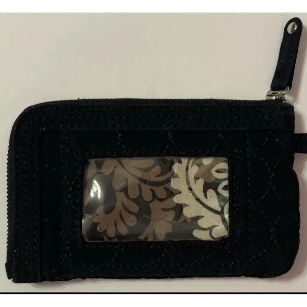 Vera Bradley ID Case Coin Bag Black Circles Microfiber Key Ring L-Zip READ - Image 5