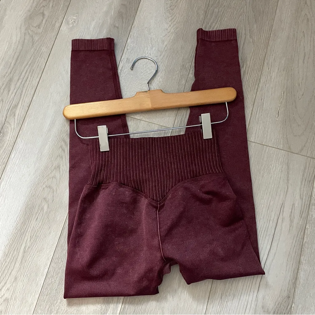 Popflex Workout Leggings sculpt seamless ribbed band womens Red (xsmall) gym Size XS - Image 5