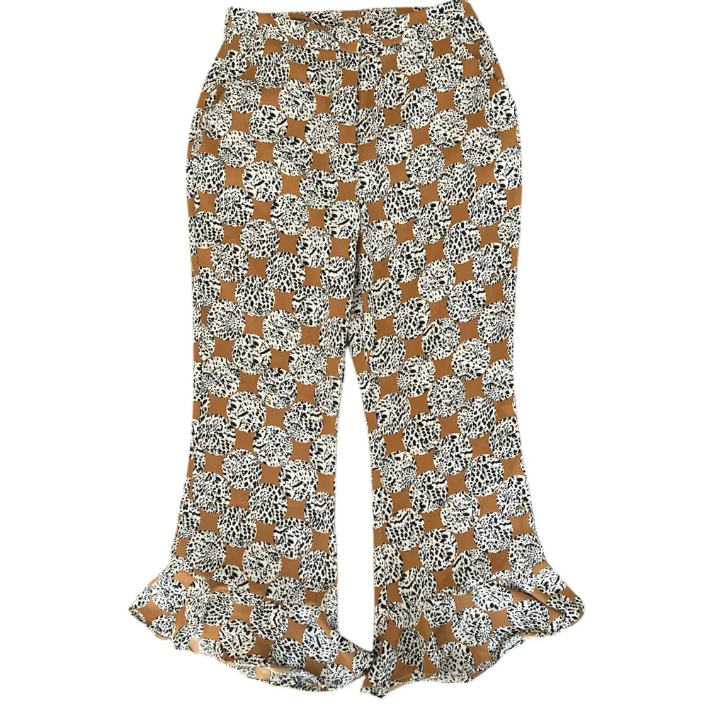 NEW TopShop Animal Print Leopard Trouser Pants Ankle Ruffle Frill Hem‎ Size US 6 - Image 4