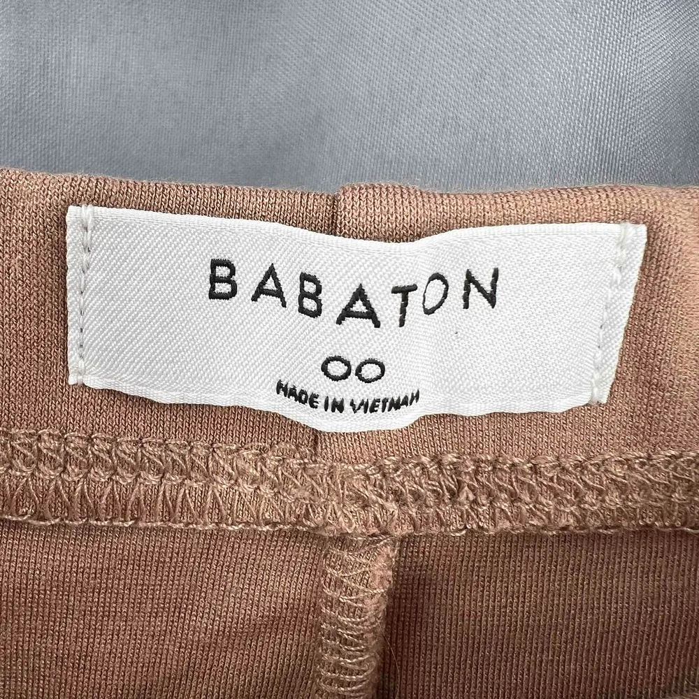 Babaton Straight Skirt Tan Midi Neutral Front Slit Stretch Knit Elastic Waist 00 - Image 3