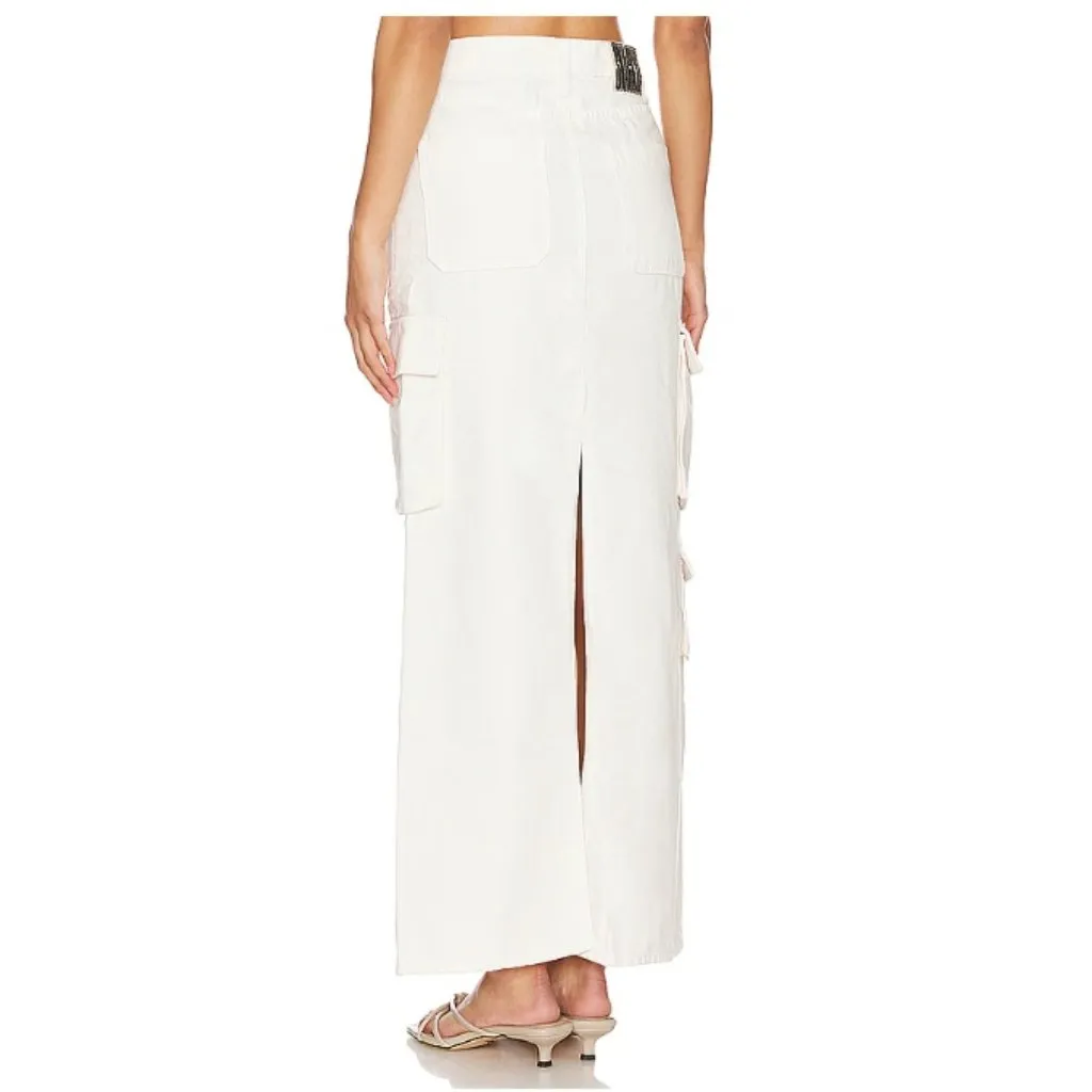 NWT Mother Snacks The Fun Dip Cargo Maxi Skirt, Natural Denim Cream | 30 White - Image 3