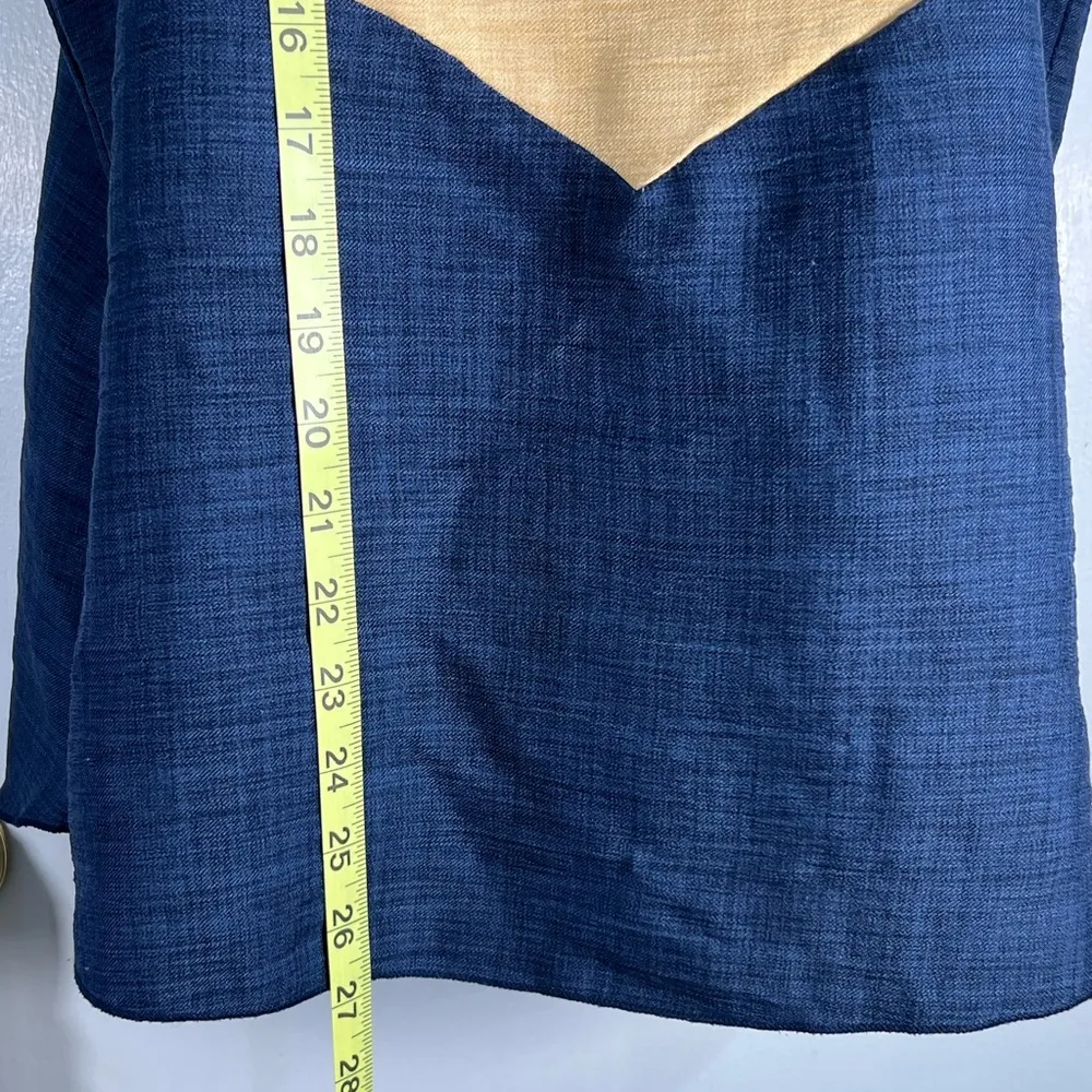 Anthropologie Color Blocked Halter Linen Blend Tie Closure Tan Gold and Navy - Image 5