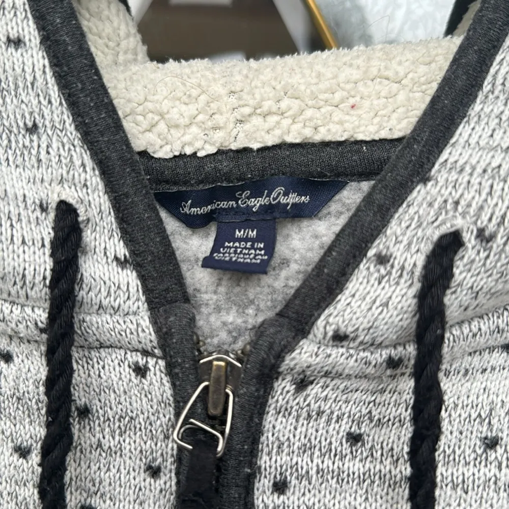 American Eagle Outfitters Jacket Medium Gray Fair Isle Full Zip Fleece - Image 4