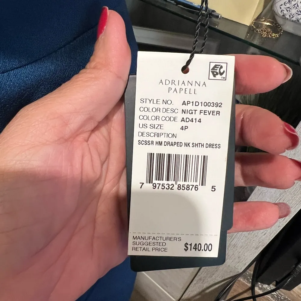 Adrianna Papell Sz 4P Petite Blue Sleeveless Faux Wrap Dress Formal Sheath - Image 4