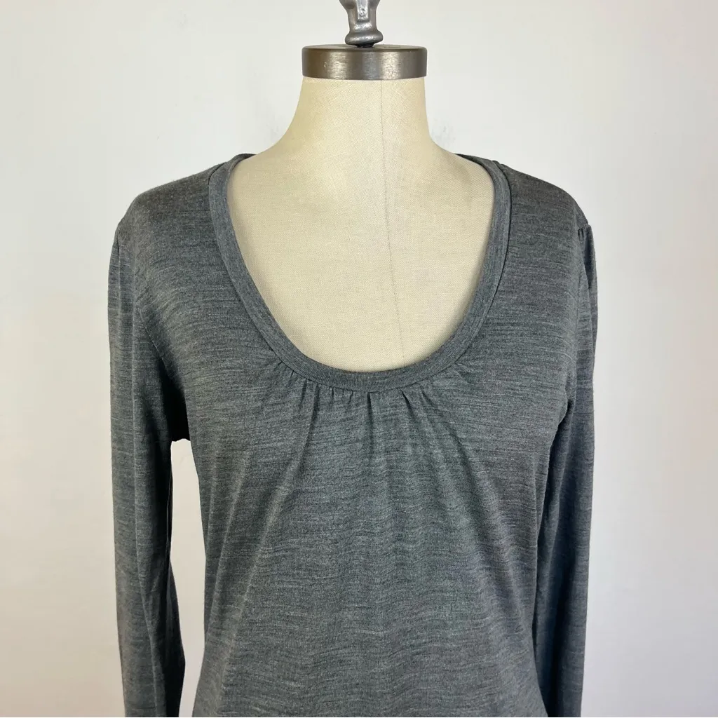 Smartwool  Grey Scoop Neck Wool Long Sleeve Top - Image 3
