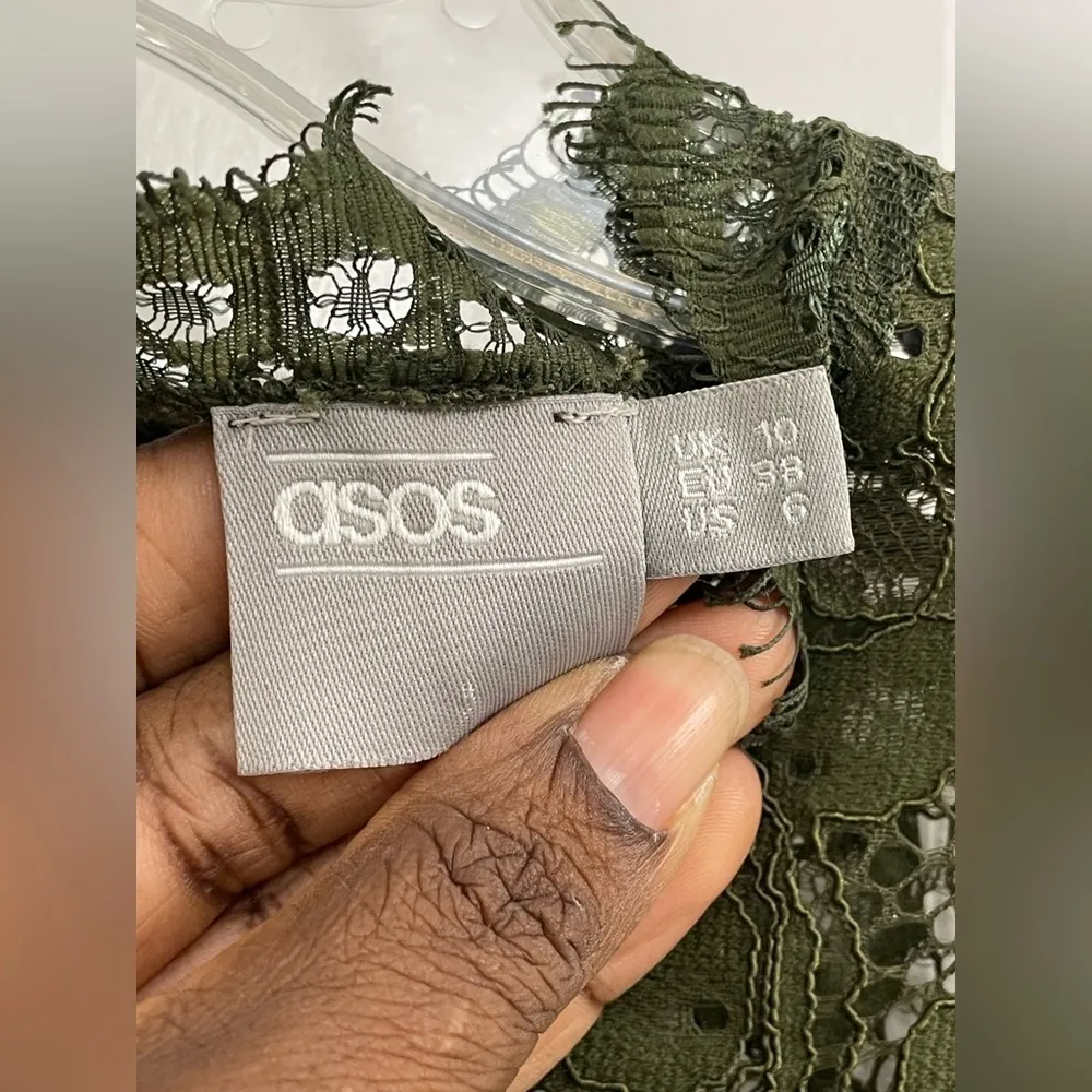 ASOS DESIGN lace crop ruffle sleeve top olive green breathable cropped sexy Sz 6 - Image 5