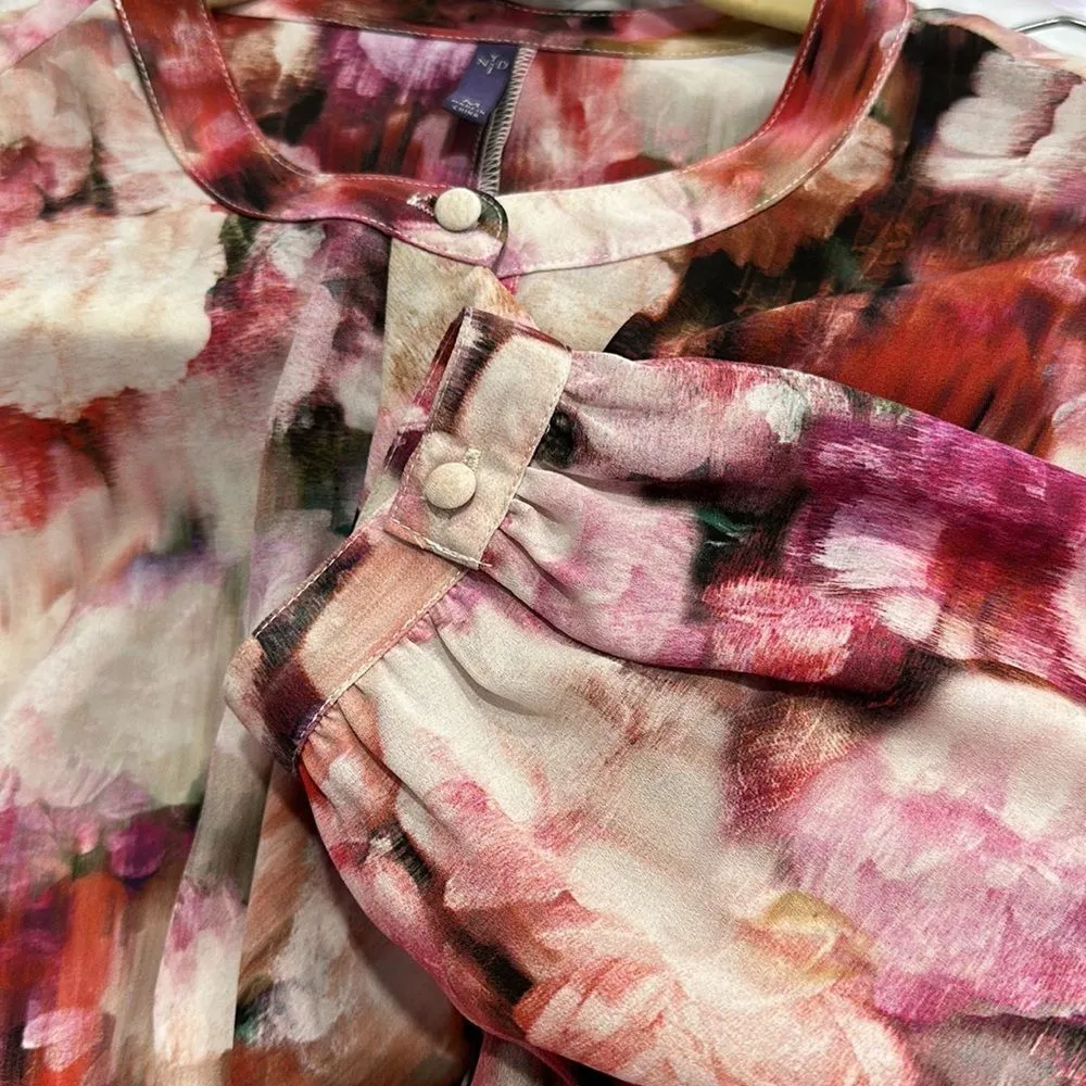 Renaissance Moody Floral Watercolor Ruffle Buttons Down Blouse Sz M… - Image 8