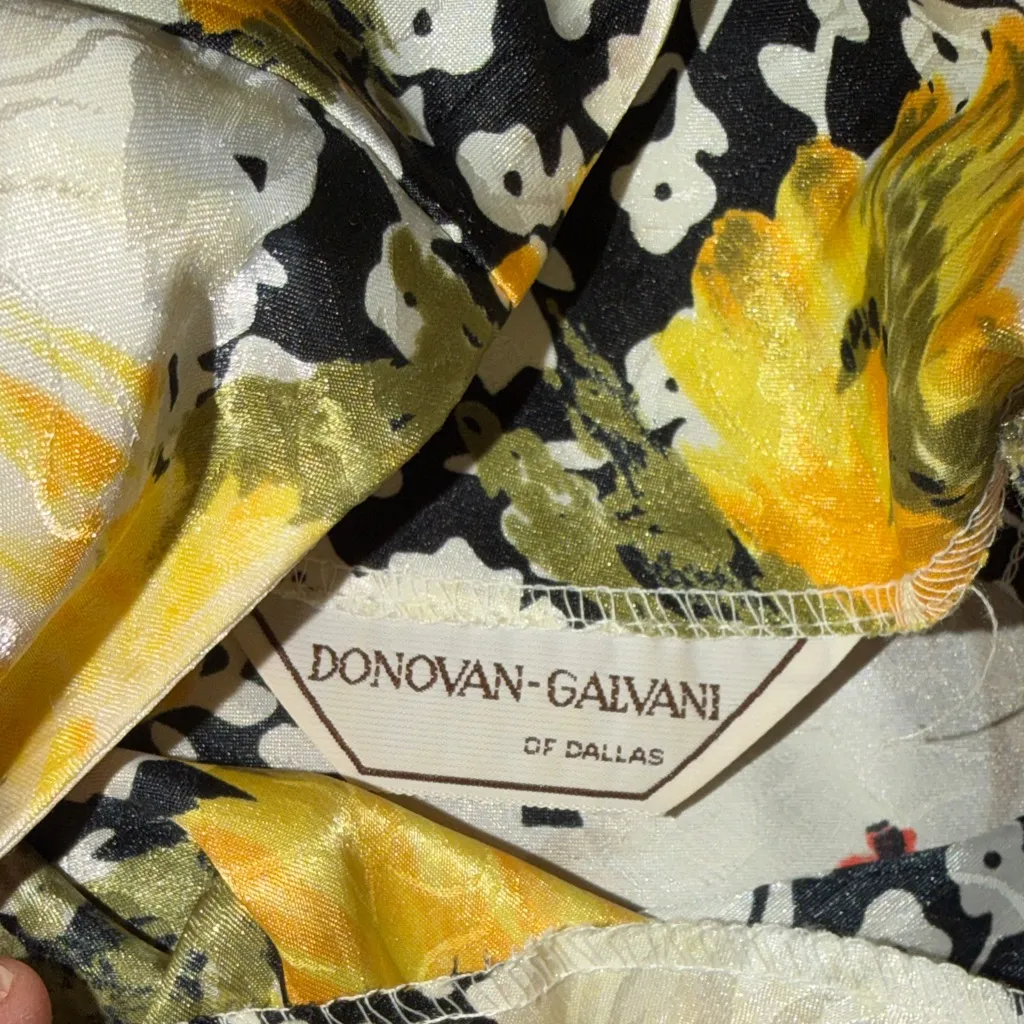 Vintage Donovan Galvani of Dallas Floral Print Women's Top Yellow Size XL - Image 3