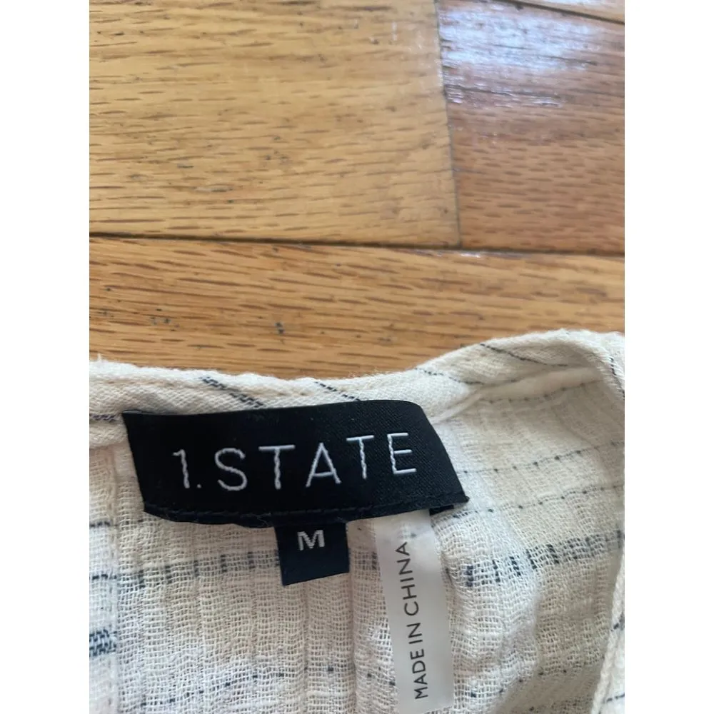 NWT Womens Size medium Nordstrom 1.STATE White Striped‎ Puff Sleeve Blouse Top - Image 3