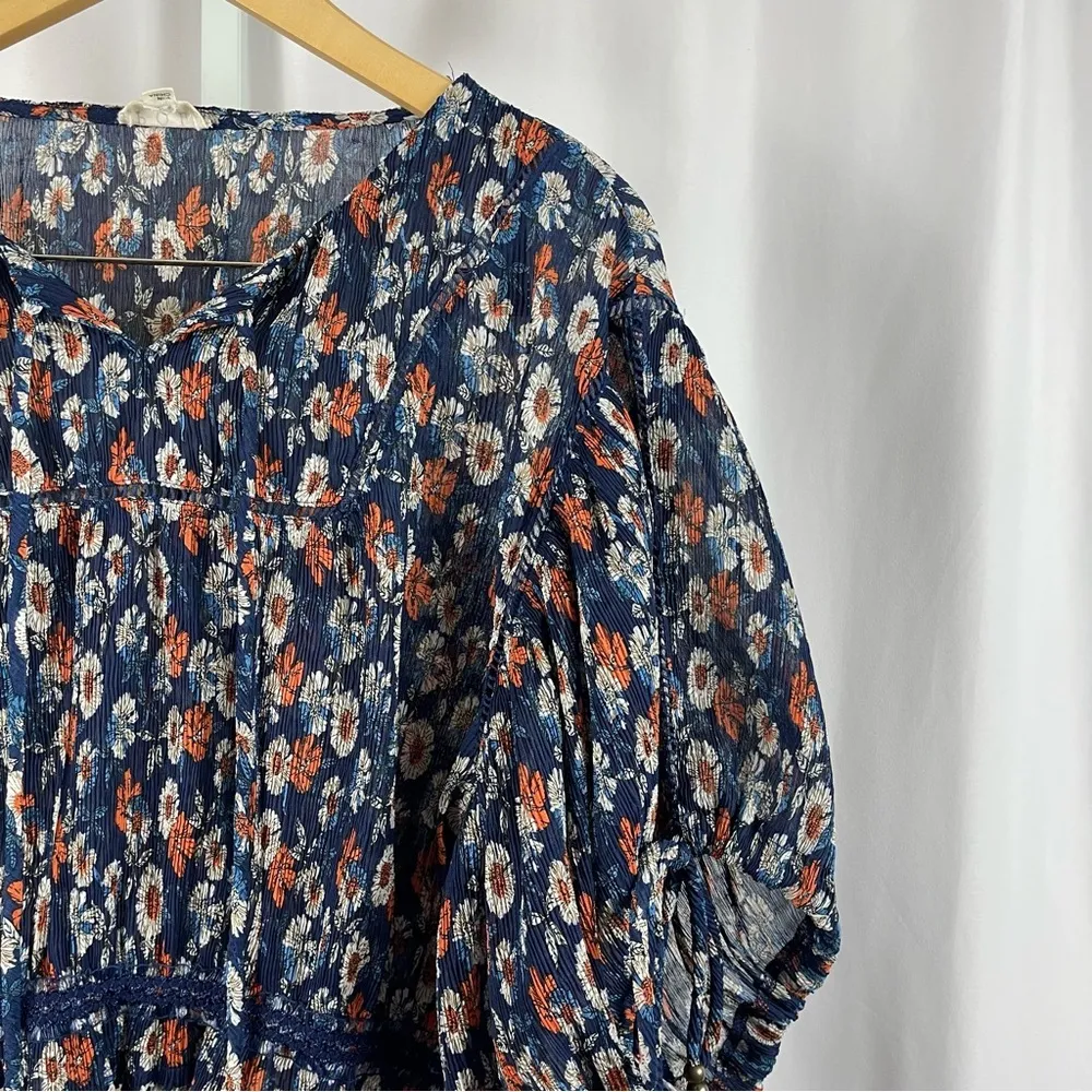 POL Medium Peasant Floral Boho Pleated Puff Sleeve Crop Top Cottagecore Tassel - Image 9