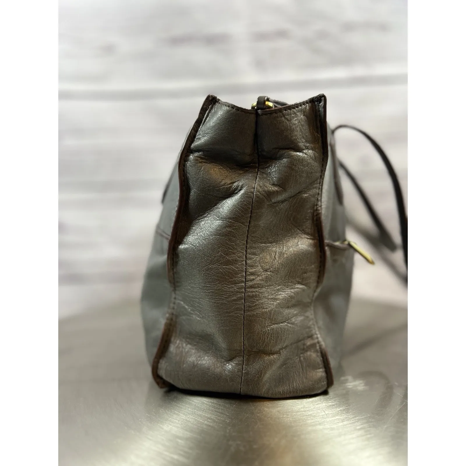 Hobo International Friar Gray Leather Carryall Tote Shoulder Bag Satchel Purse - Image 3