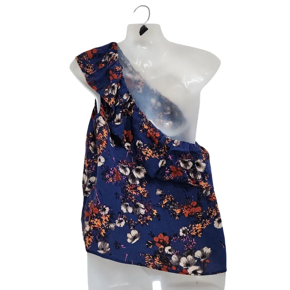 Mossimo Supply Co. One Shoulder Top Tie Front Crinkled Floral Blue Multi Sz XXL - Image 5