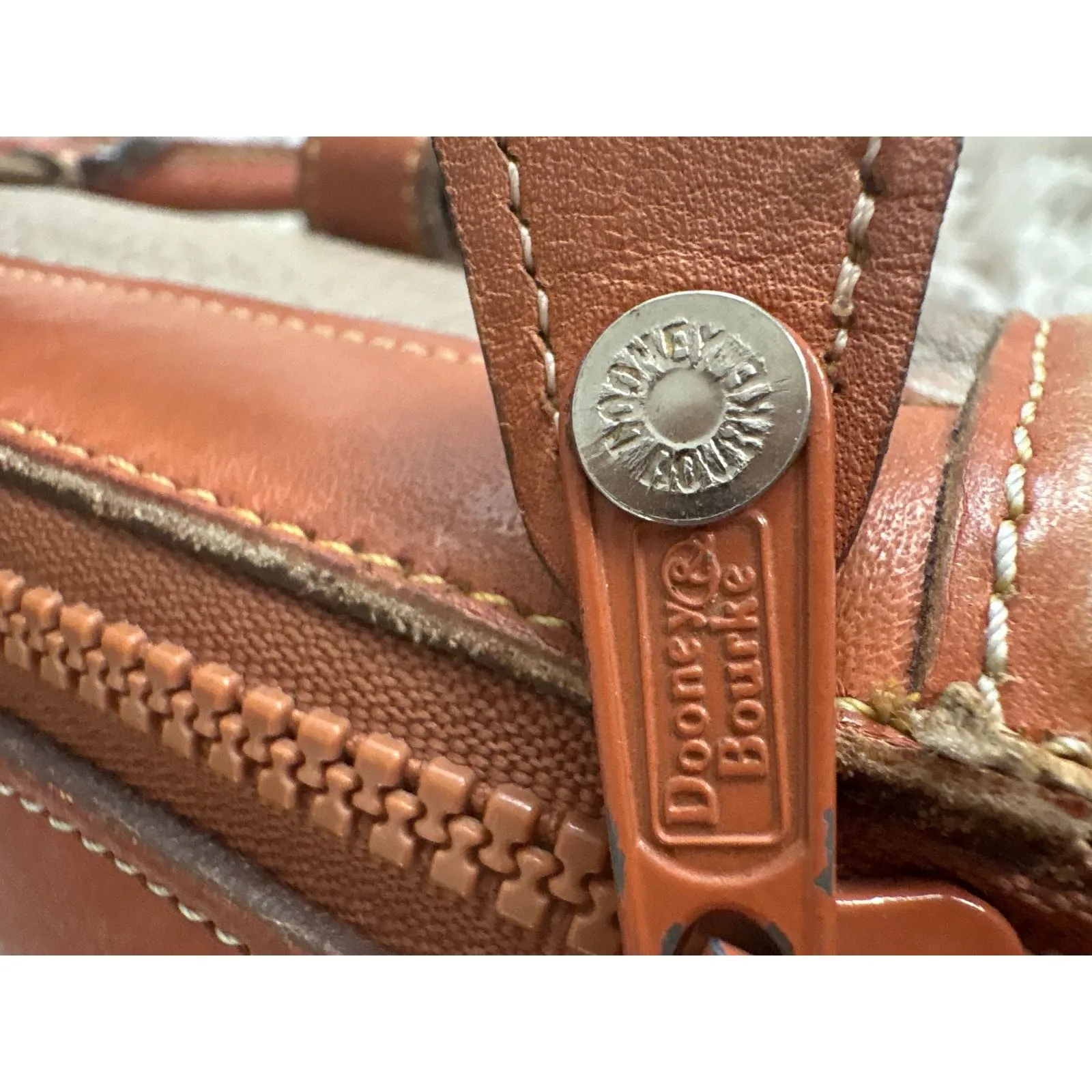 Vintage 80s Dooney Bourke All Weather Leather Satchel Tan Brown Made In USA - Image 11